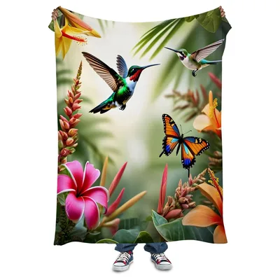 Hummingbirds and Tropical Flowers Blanket