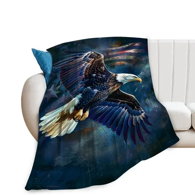 Majestic Bald Eagle Blanket: In-Flight Art with American Flag Motive