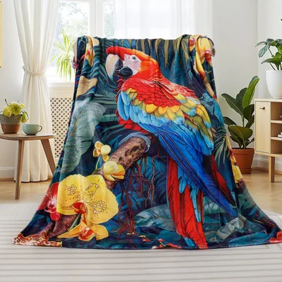 Macaw Parrot Tropical Floral Blanket: Vibrant Bird Art for Your Home