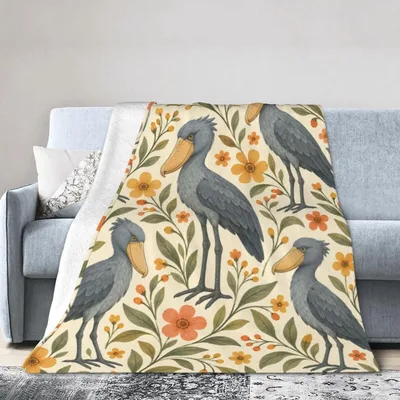 Shoebill Birds Floral Pattern Blanket featuring vintage gray storks