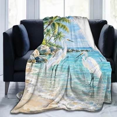 Egrets on Coastal Beach Blanket: Tropical Bird Scene