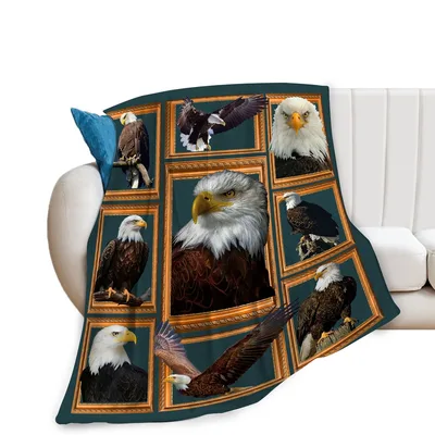 Bald Eagle Photo Collage Blanket features framed portraits
