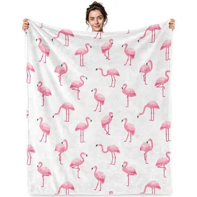 Pink Flamingo Pattern Blanket: Watercolor Birds on White