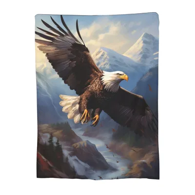 Bald Eagle Flying Over Blanket: Majestic Bird Over Snowy Peaks
