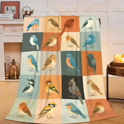 Birds Patchwork Grid Design Blanket for Nature Lovers