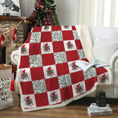 Cardinal Birds Plaid Pattern Blanket: Festive Red Check Design