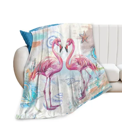 Pink Flamingo Couple Watercolor Blanket for Beach Lovers