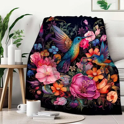 Hummingbird Among Pink Flowers Blanket: Vibrant Bird and Floral Art