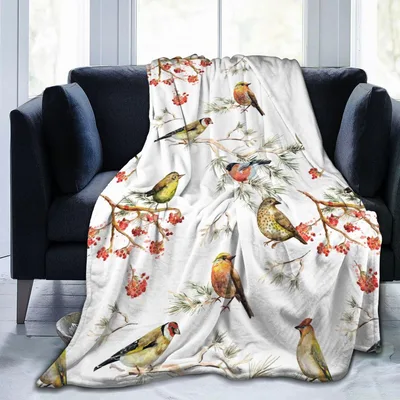 Birds on Spring Branches Blanket featuring watercolor wild birds