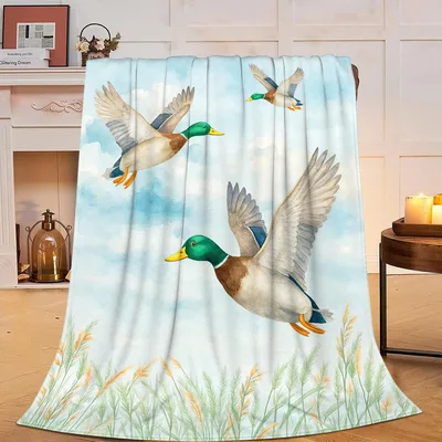 Flying Mallard Ducks Blanket: Watercolor Art of Wild Birds in Flight