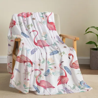 Flamingo Watercolor Flowers Blanket: Pink Birds and Floral Art