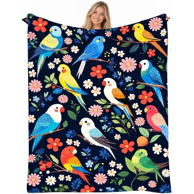 Colorful Parrots Floral Pattern Blanket: Vibrant Birds and Blooms