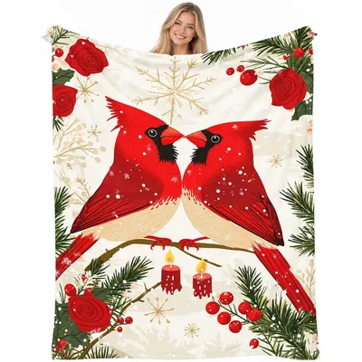 Red Cardinals in Snow Blanket: Festive Birds and Roses Design