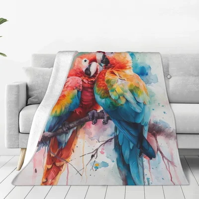 Watercolor Parrots Pair Blanket: Vibrant Macaws on a Branch