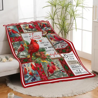 Cardinal Birds Patchwork Design Blanket: Sentimental Red Bird Gift