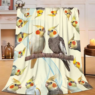 Cockatiel Parrots on Branch Blanket: Cozy Avian Art for Bird Lovers