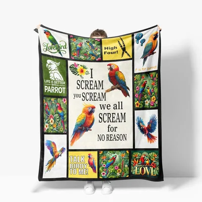 We All Scream Blanket: Parrot Collage Design for Bird Lovers