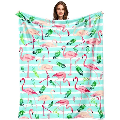 Pink Flamingos Palm Leaves Blanket featuring pink birds