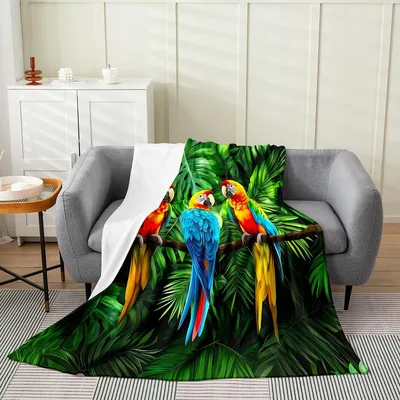 Macaw Parrots Tropical Leaves Blanket for Bird Lovers