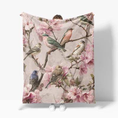 Birds on Blossom Branches Blanket