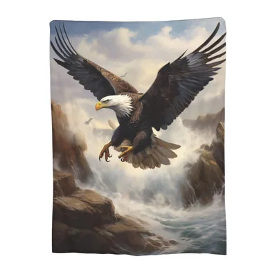 Bald Eagle Flying Over Mountains Blanket