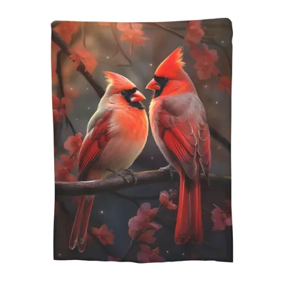 Pair of Cardinal Birds Blanket: Red Feathers and Branch Art