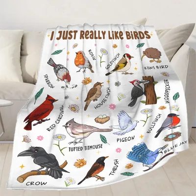 Bird Species Illustrations Pattern Blanket for Avian Enthusiasts