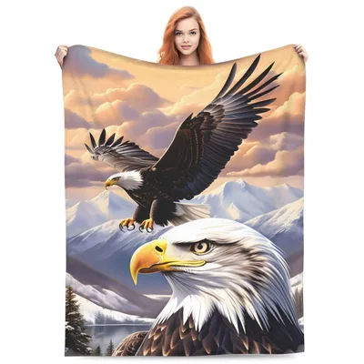 Bald Eagle Flying Over Blanket: Majestic Bird and Mountain Scene