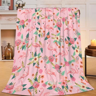 Flamingo and Floral Pattern Blanket: Pink Birds and Roses Design