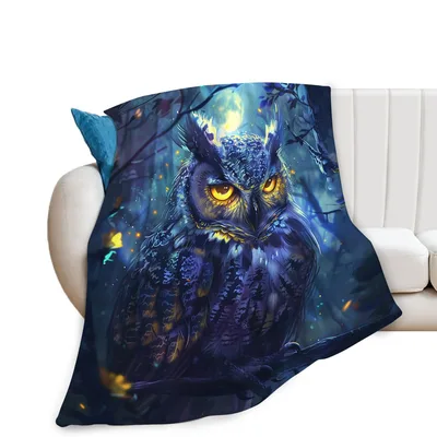 Owl in Night Forest Blanket: Mystical Owl Art for Nature Lovers