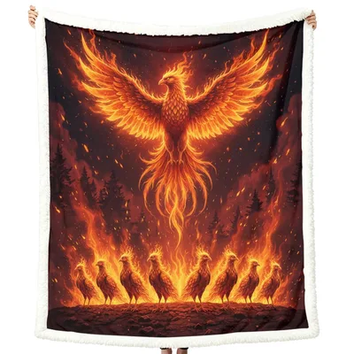 Fire Phoenix Rising Blanket: Fiery Mythical Bird Art