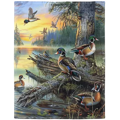 Mallard Ducks on Lake Blanket: Wood Duck Artwork for Nature Lovers