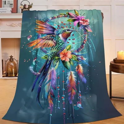 Hummingbird Feathers Dreamcatcher Art Blanket for Nature Lovers