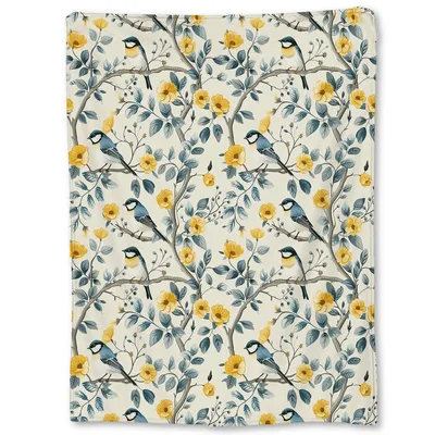 Birds and Yellow Flowers Blanket