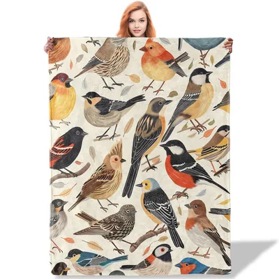 Vintage Birds Pattern Blanket: A Flock of Colorful Songbirds