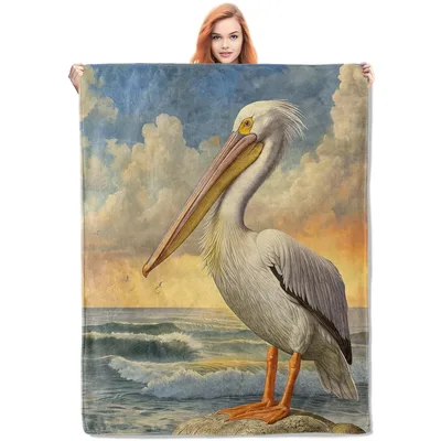 American White Pelican Blanket: Coastal Sunset Bird Art