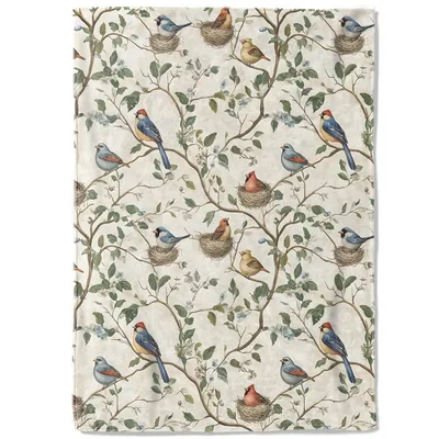 Birds on Branches Pattern Blanket: Vintage Birds and Nests Throw