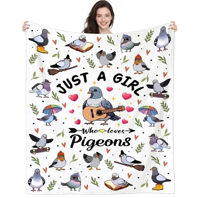 Just a Girl Who Loves Pigeons Blanket: Whimsical Bird Art