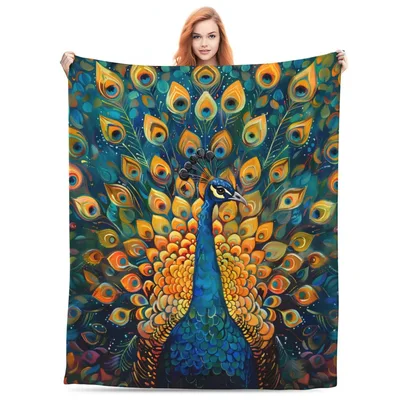 Majestic Peacock Painting Blanket: Vibrant Artistic Bird Design