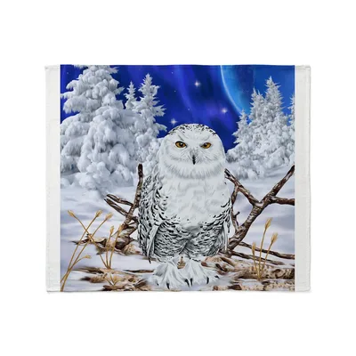 Snowy Owl in Winter Forest Blanket: Arctic Bird Art