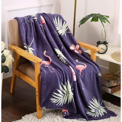 Tropical Flamingos and Leaves Blanket: Pink Birds on Purple