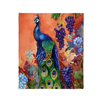 Peacock and Grapes Artwork Blanket: Vibrant Bird and Vine Design