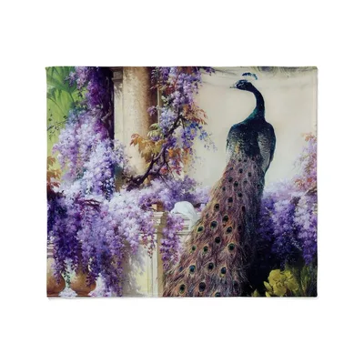 Peacock Among Purple Wisteria Blanket featuring a majestic peacock
