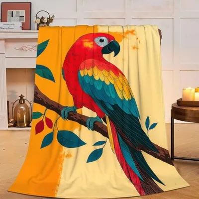 Scarlet Macaw on Branch Blanket: Vibrant Parrot Art for Nature Lovers