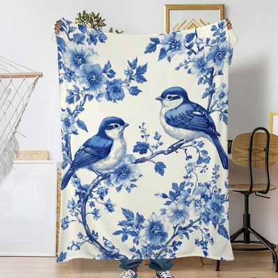 Blue Birds and Vintage Blanket: Blue Bird Floral Throw for Home