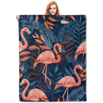 Pink Flamingos Tropical Leaves Blanket No. 2: A Vibrant Bird Design