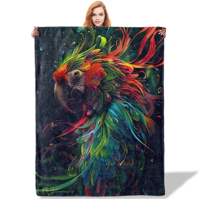 Colorful Parrot Art Blanket: Vibrant Bird Illustration for Home