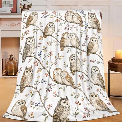 Owls on Branches Pattern Blanket: Cozy Owl and Berry Print Design
