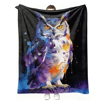Watercolor Owl Painting Blanket: Abstract Bird Art for Night Lovers