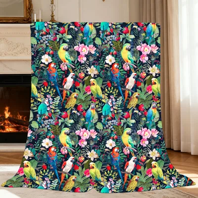 Colorful Cockatiel Birds Pattern Blanket featuring vibrant parrots